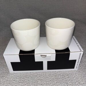 Marimekko Unikko NEW IN BOX White/Off White Coffee Cups Mugs no handles Set of 2